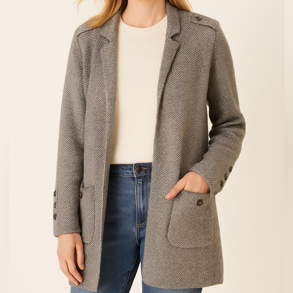 Talbots Gray Wool Nylon Blend Knit Women’s Medium Open Front Cardigan Sweater